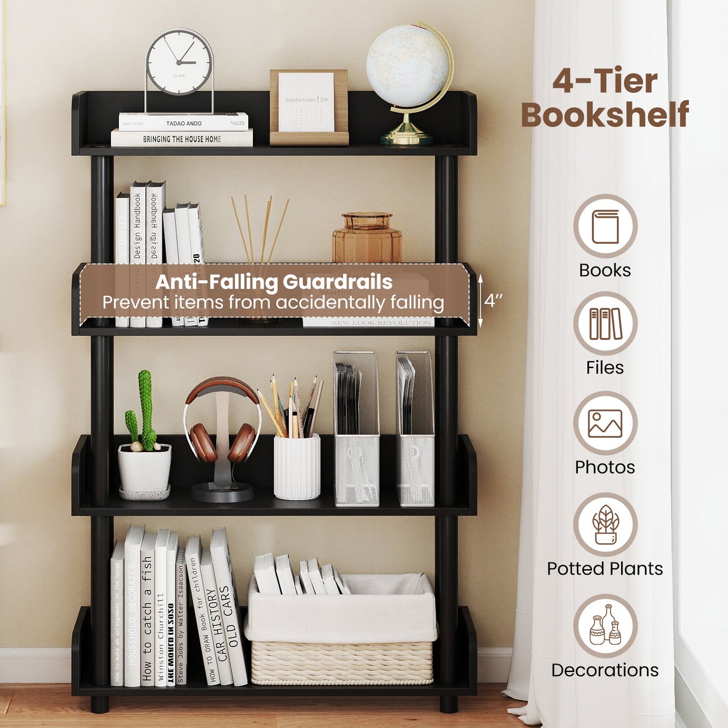 4-Tier Bookshelf Open Bookcase