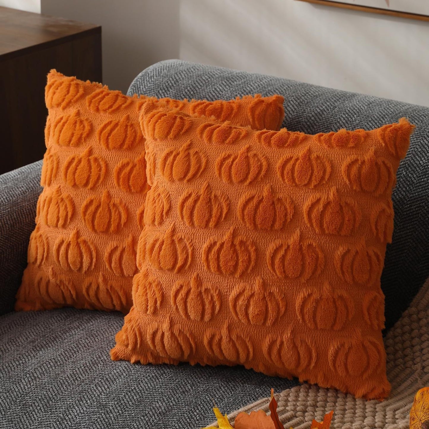 Set of 2 Pumpkin Throw Pillow Covers