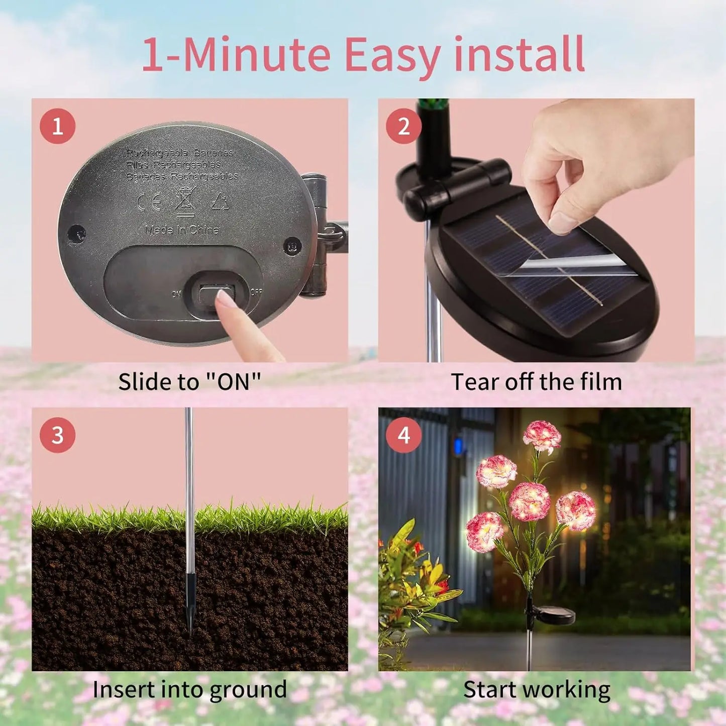 2pc LED Carnation Solar Lights