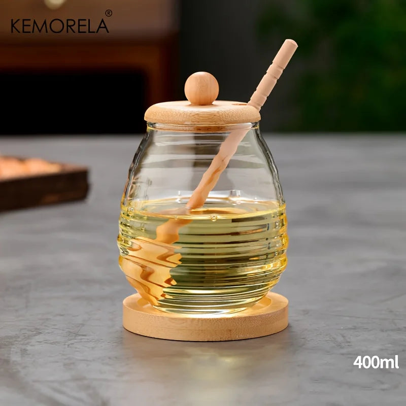 Glass Honey Storage Container with Dipper and Lid