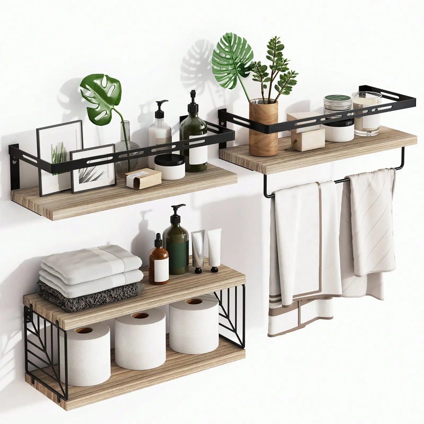 Floating Rustic Wood Bathroom Shelves