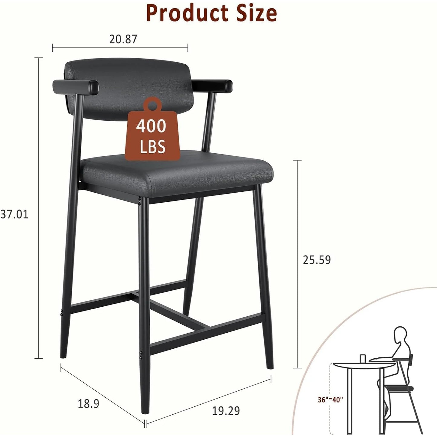 2PCS Modern Bar Stools Set with Back & Wider Seat