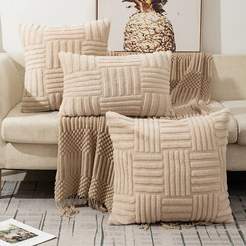 1pc Boho Faux Fur Throw Pillow Covers