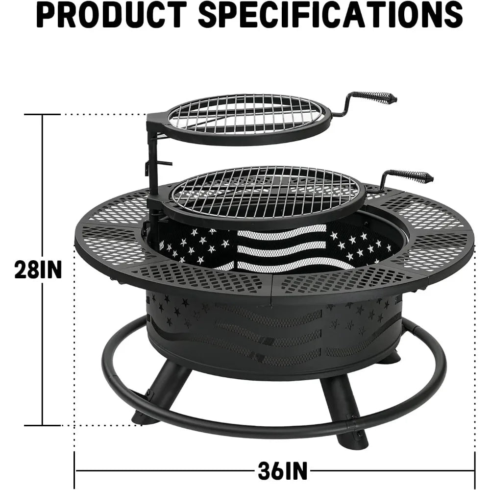 36 Inch Fire Pit with 2 Cooking Grates