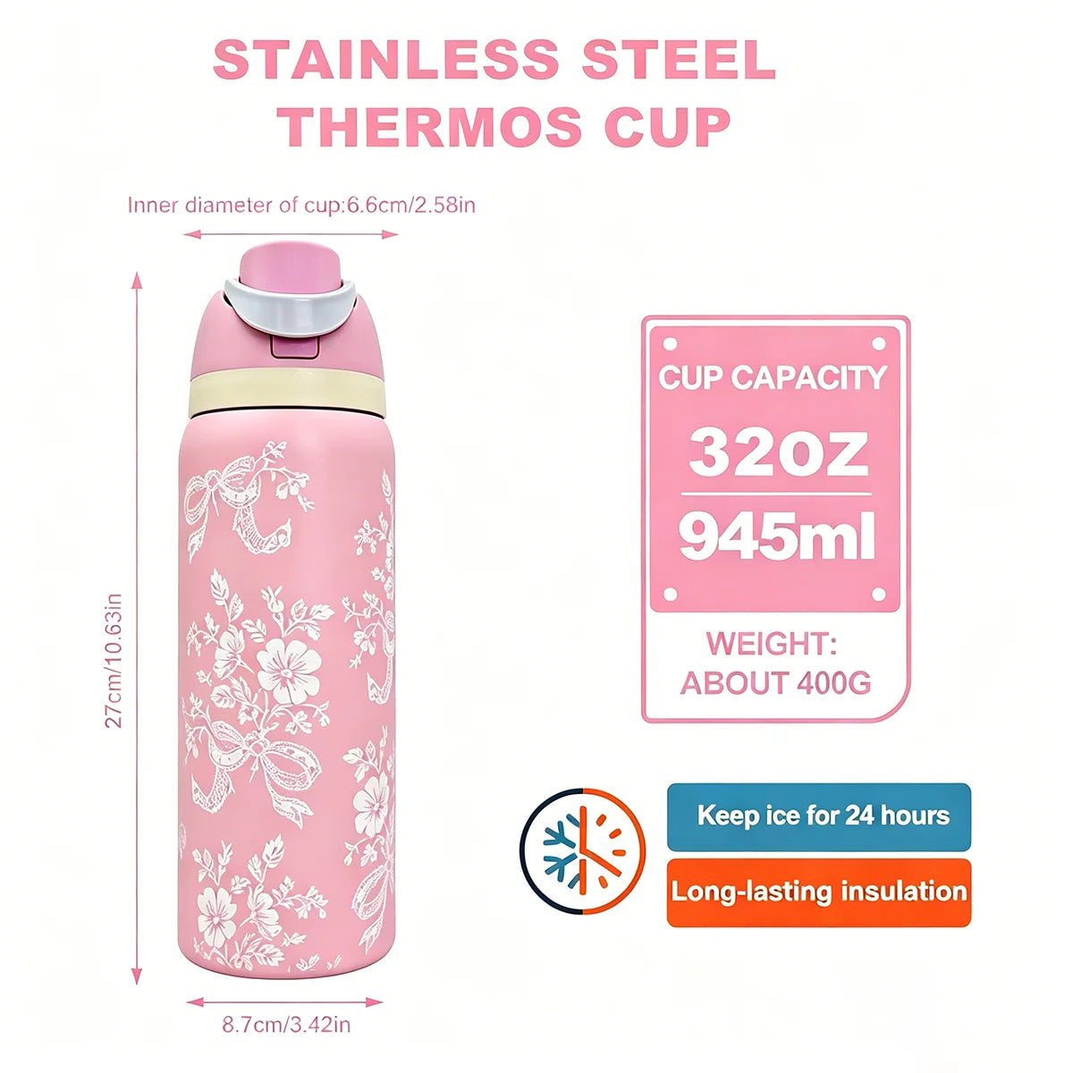Owala Inspired Pink Butterfly Tumbler