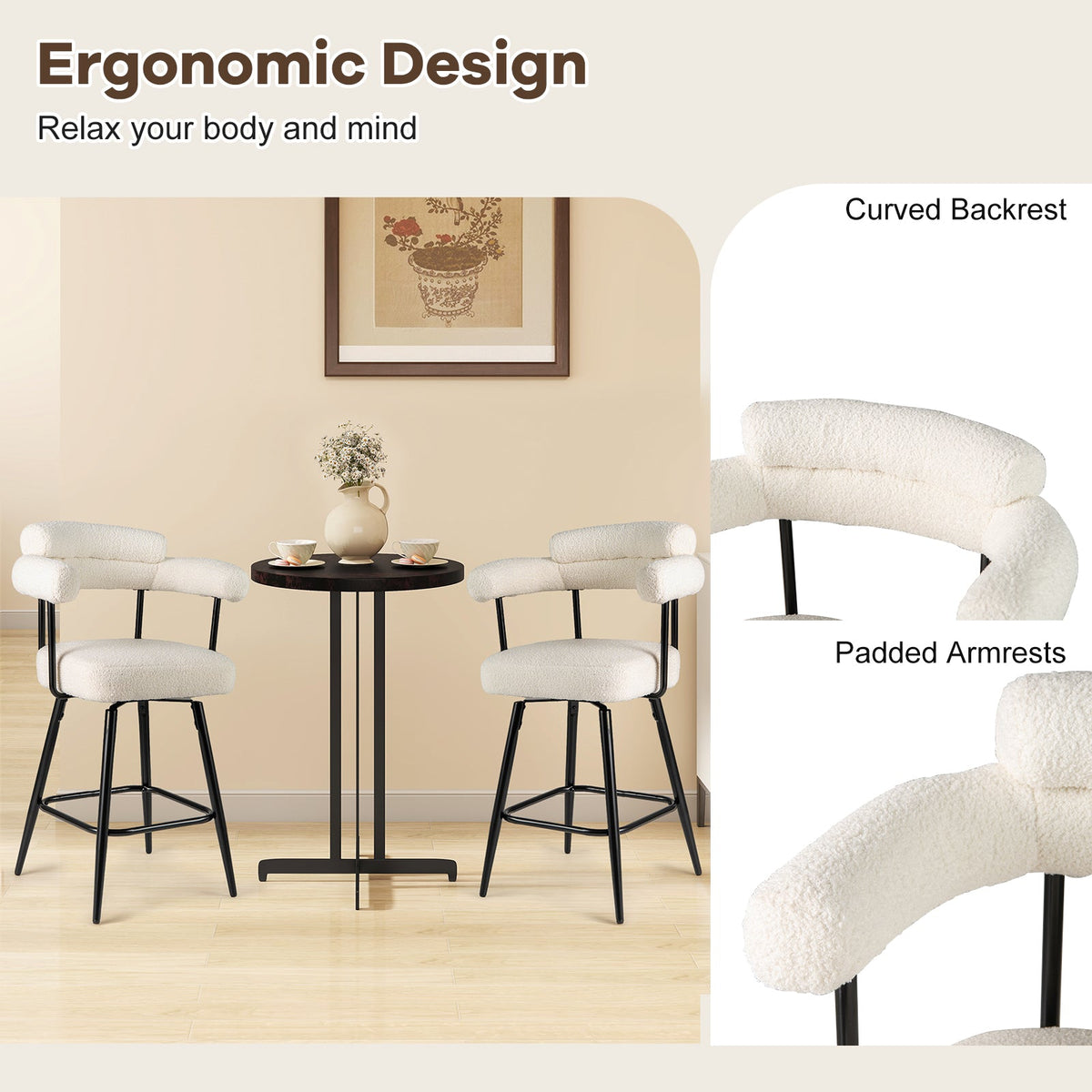 Bar Stool Set with Curved Back and Arms