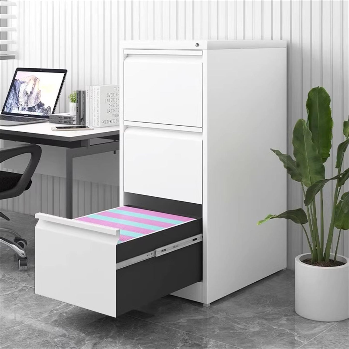 Metal 3 Drawer File Cabinet With Lock