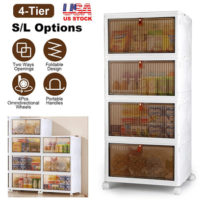 4-Tier Foldable Storage Bins with Wheels