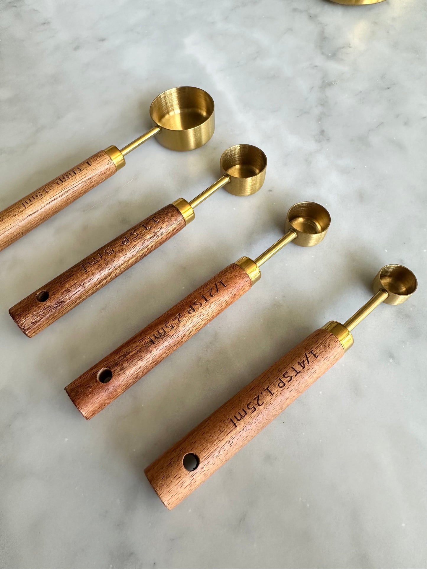 Acacia Wood and Gold Measuring Cups and Spoons