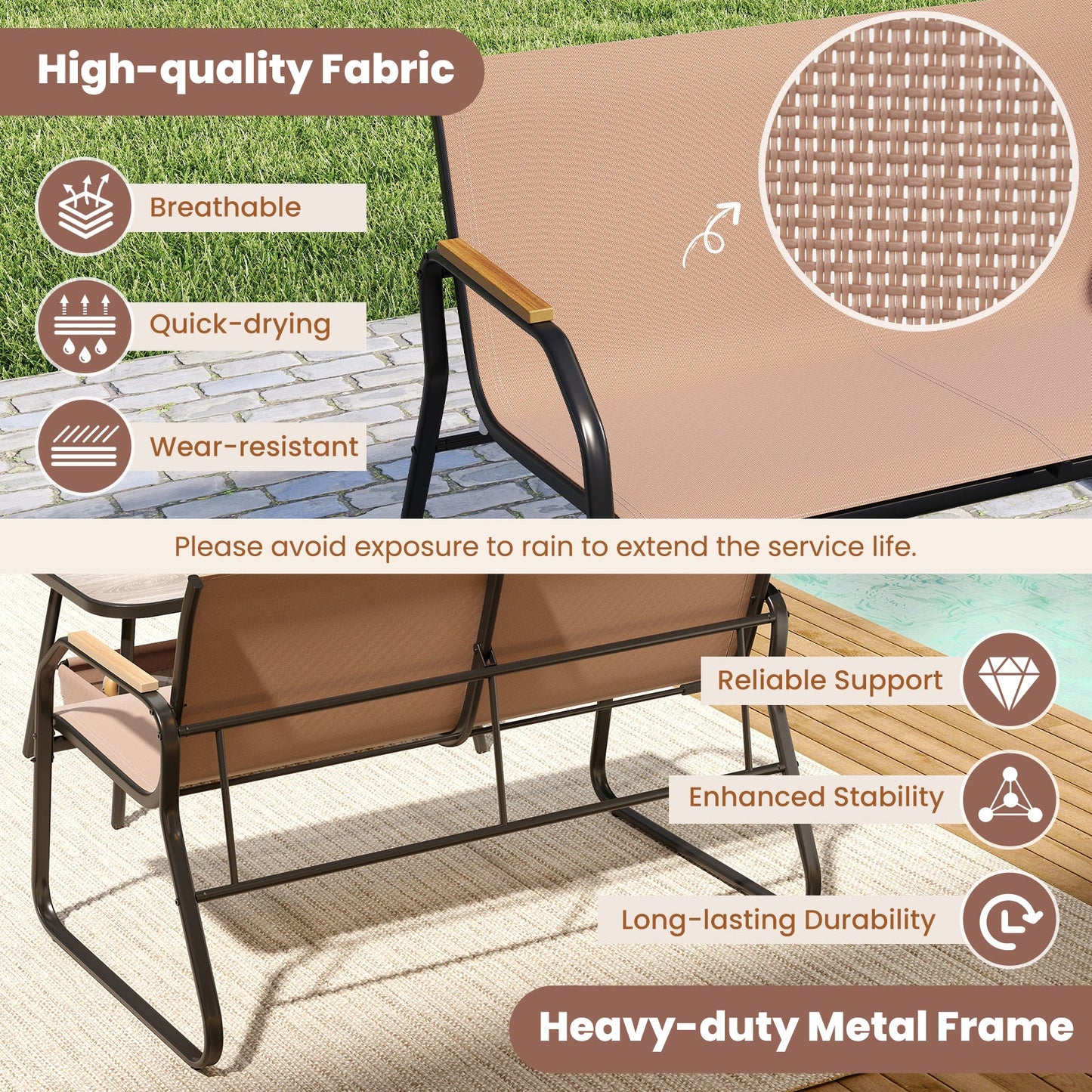 4 Pieces Patio Furniture Set with Rocking Bistro Chairs