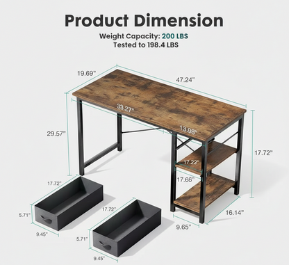 40/47 Inch Computer Desk with Fabric Storage Drawers