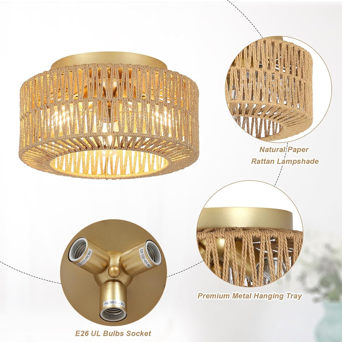 Boho Light Fixtures Ceiling Mount 3-Light