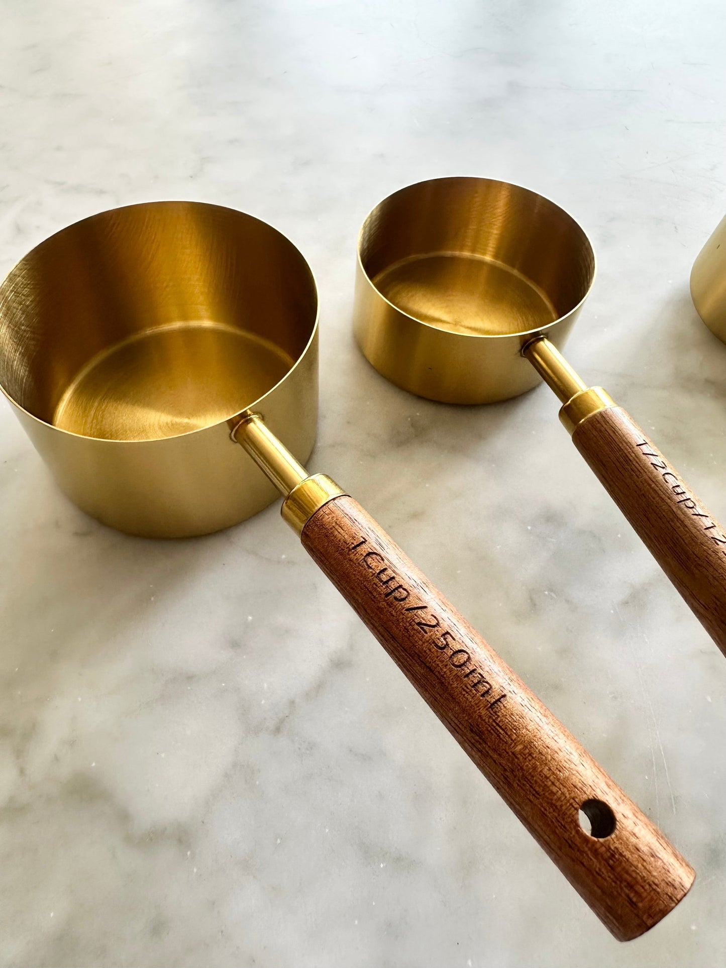 Acacia Wood and Gold Measuring Cups and Spoons