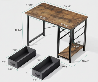 40/47 Inch Computer Desk with Fabric Storage Drawers
