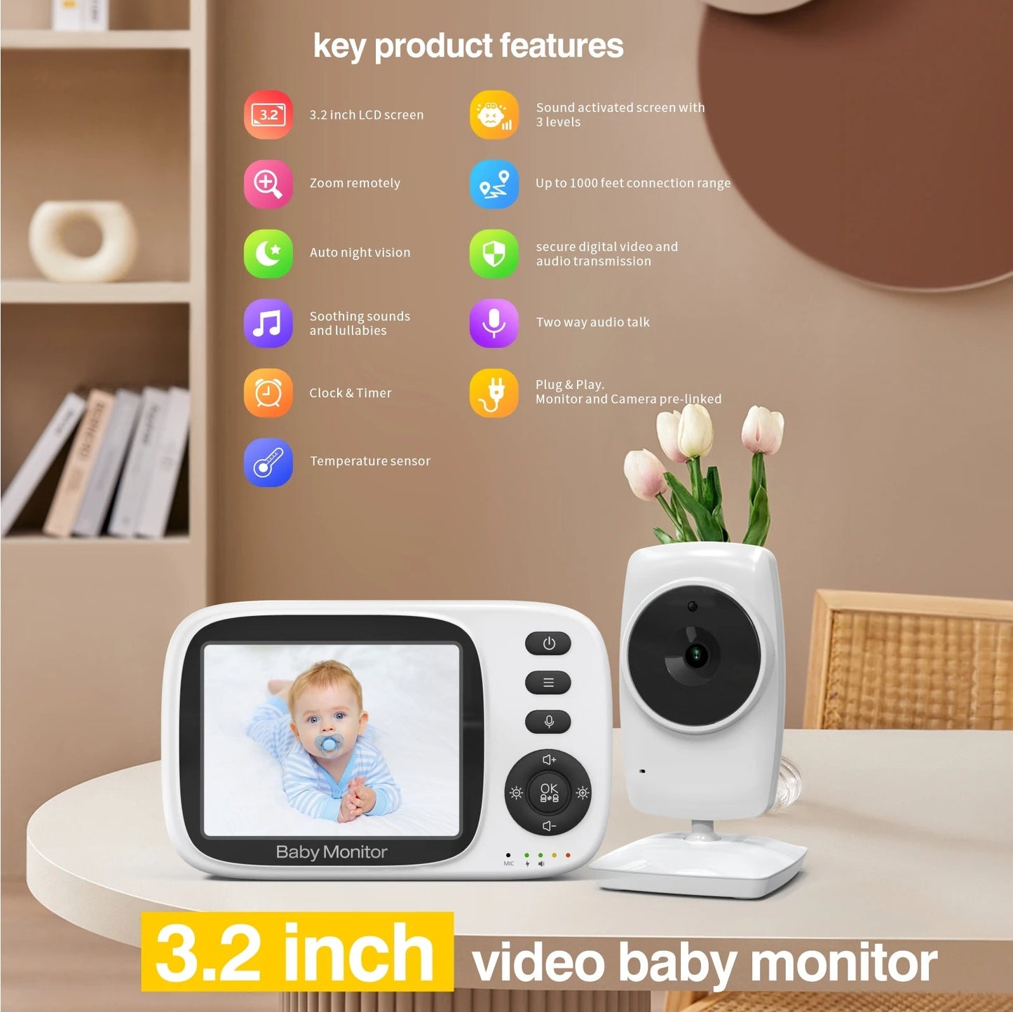 Video Baby Monitor 2.4G Wireless with 2 Way Audio