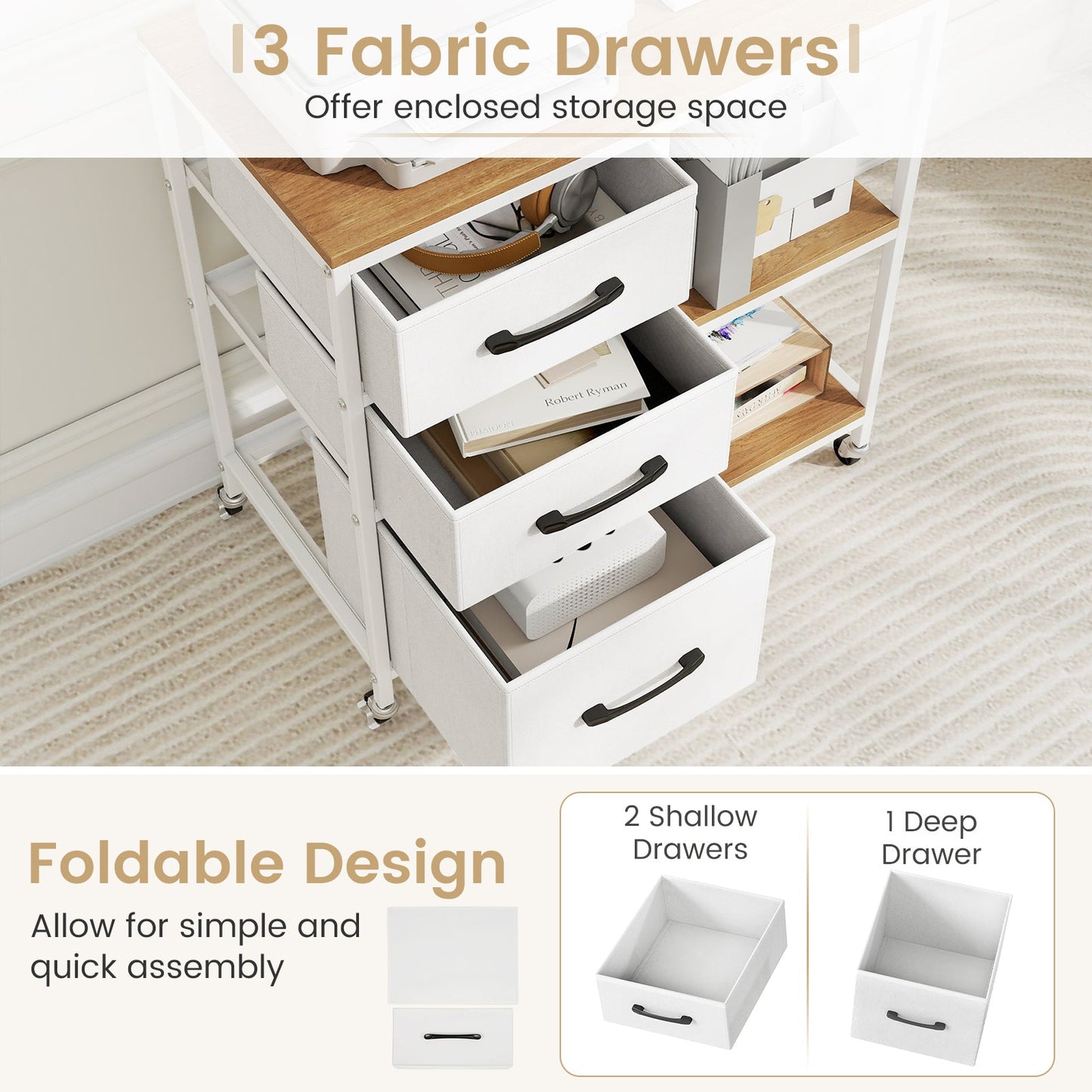 3 Drawer Mobile File Cabinet
