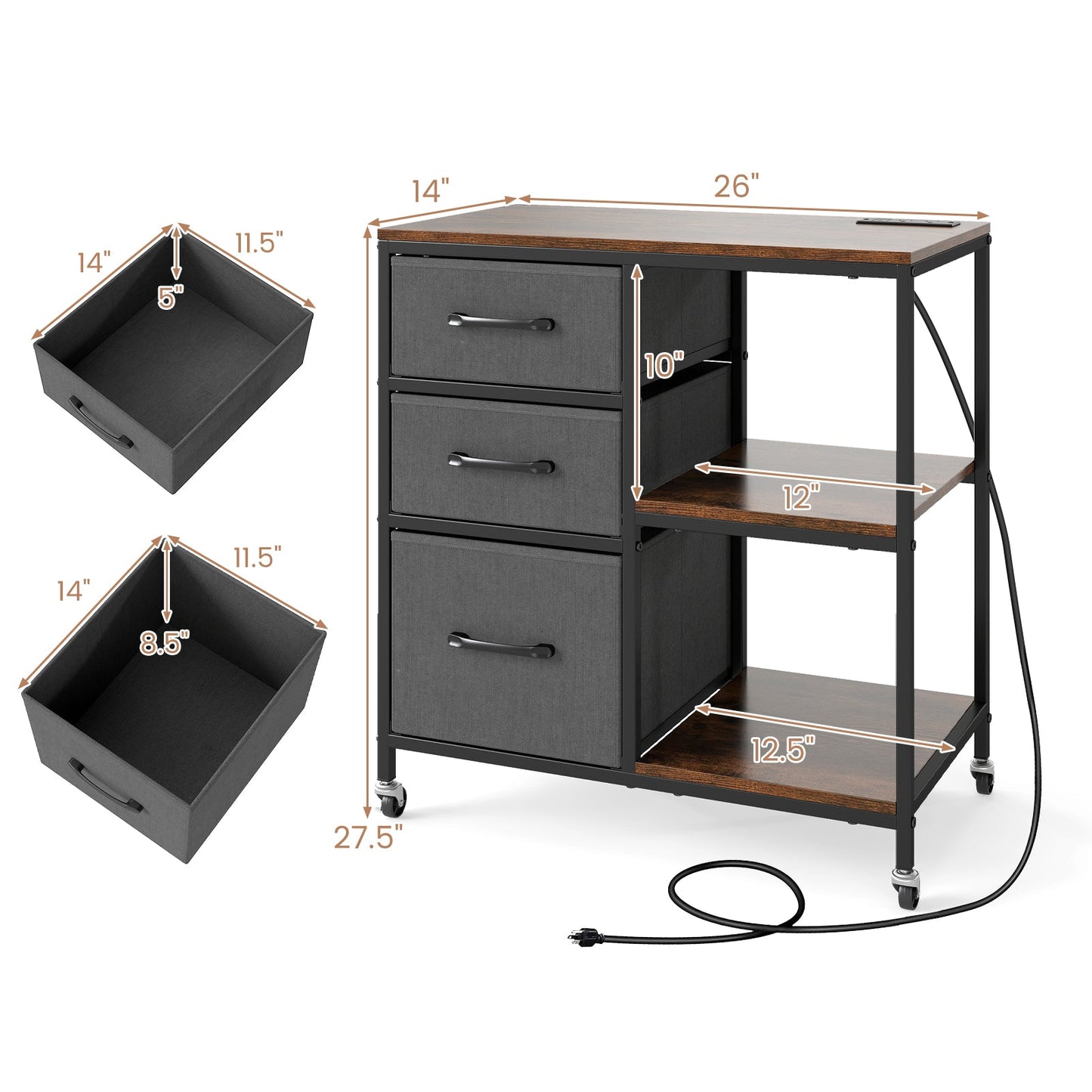 3 Drawer Mobile File Cabinet