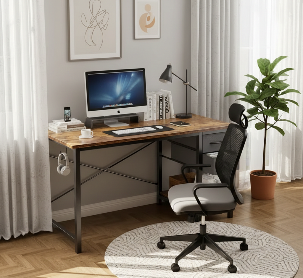 40/47 Inch Computer Desk with Fabric Storage Drawers