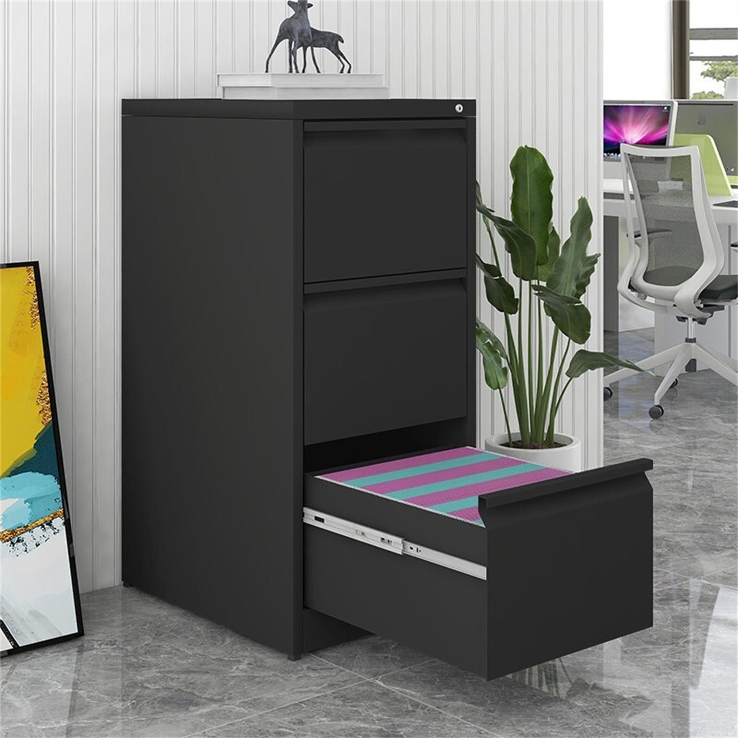 Metal 3 Drawer File Cabinet With Lock