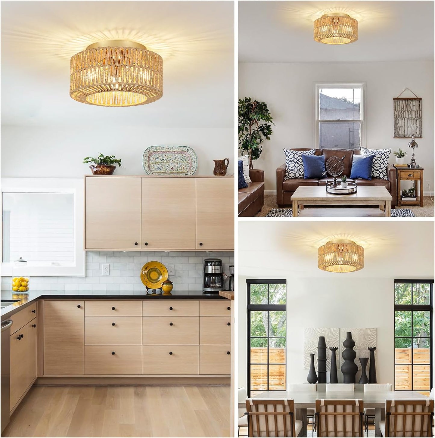 Boho Light Fixtures Ceiling Mount 3-Light