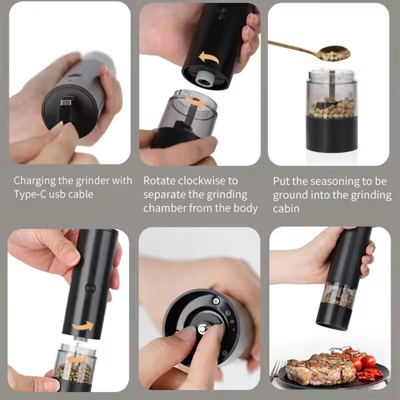 USB Charging Electric Pepper & Sea Salt Grinder with Base