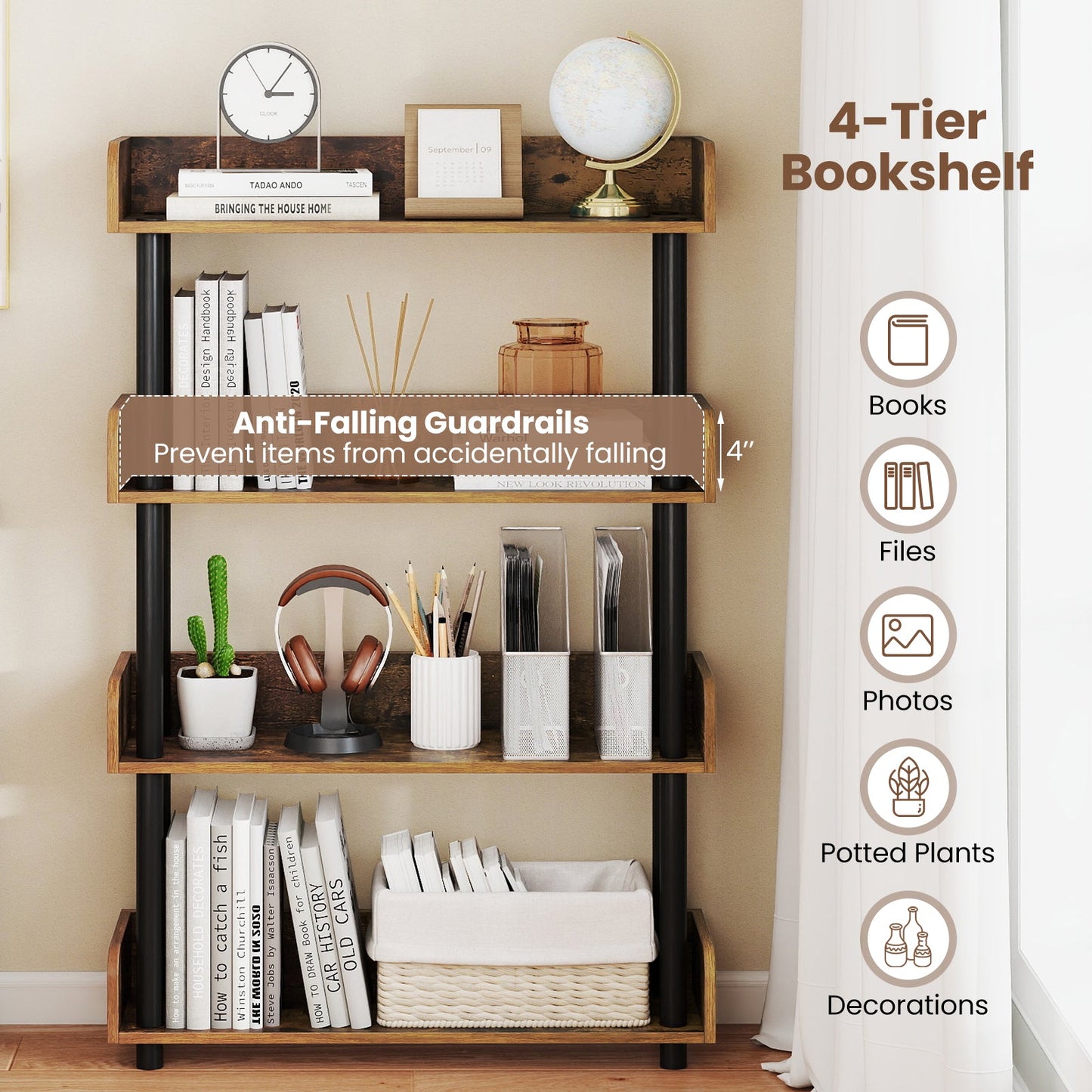 4-Tier Bookshelf Open Bookcase