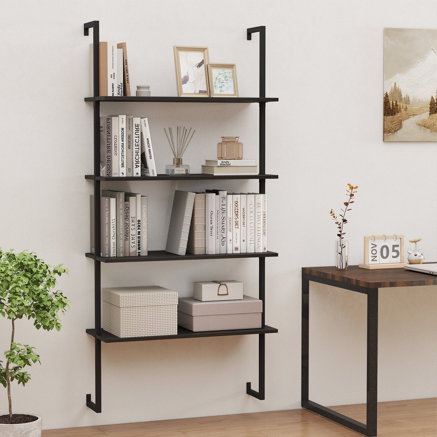 Wall Mounted 4-Tier Ladder Shelf
