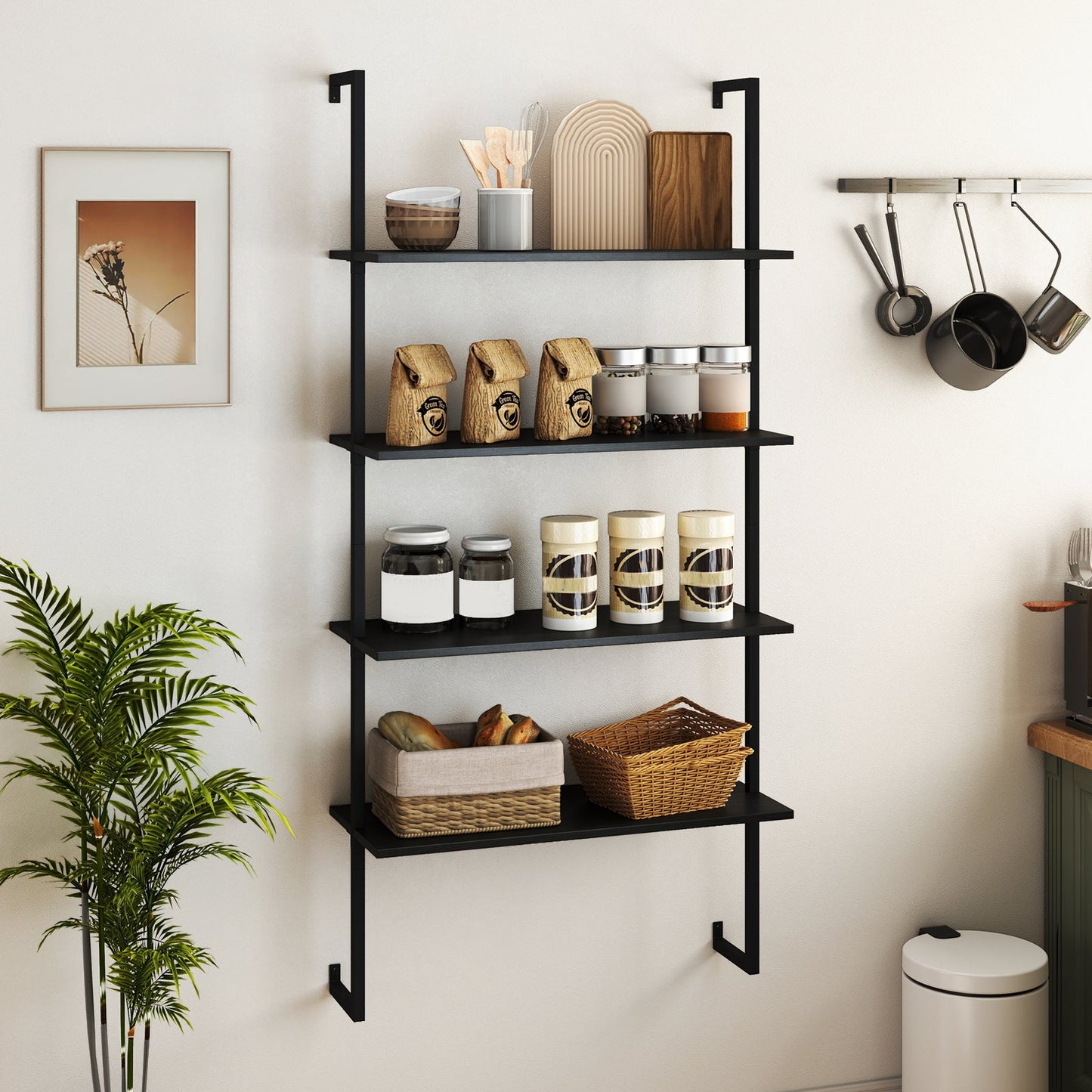 Wall Mounted 4-Tier Ladder Shelf