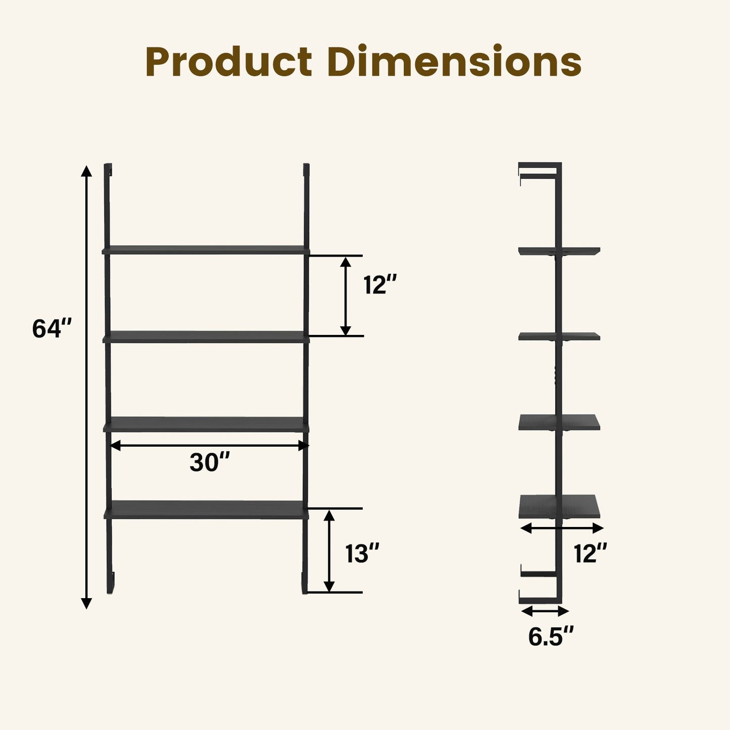 Wall Mounted 4-Tier Ladder Shelf