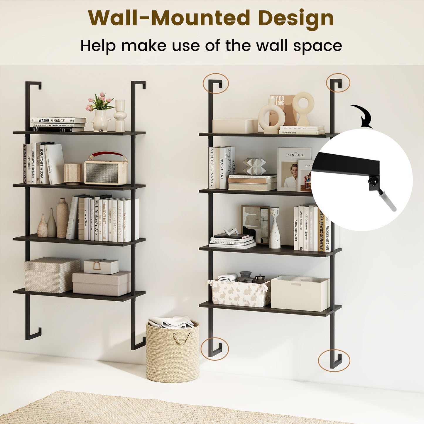 Wall Mounted 4-Tier Ladder Shelf