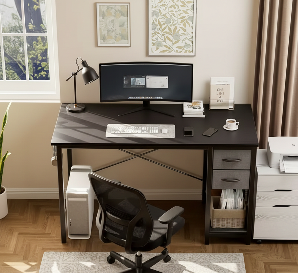 40/47 Inch Computer Desk with Fabric Storage Drawers
