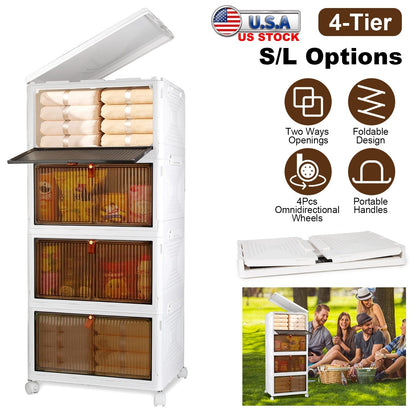 4-Tier Foldable Storage Bins with Wheels