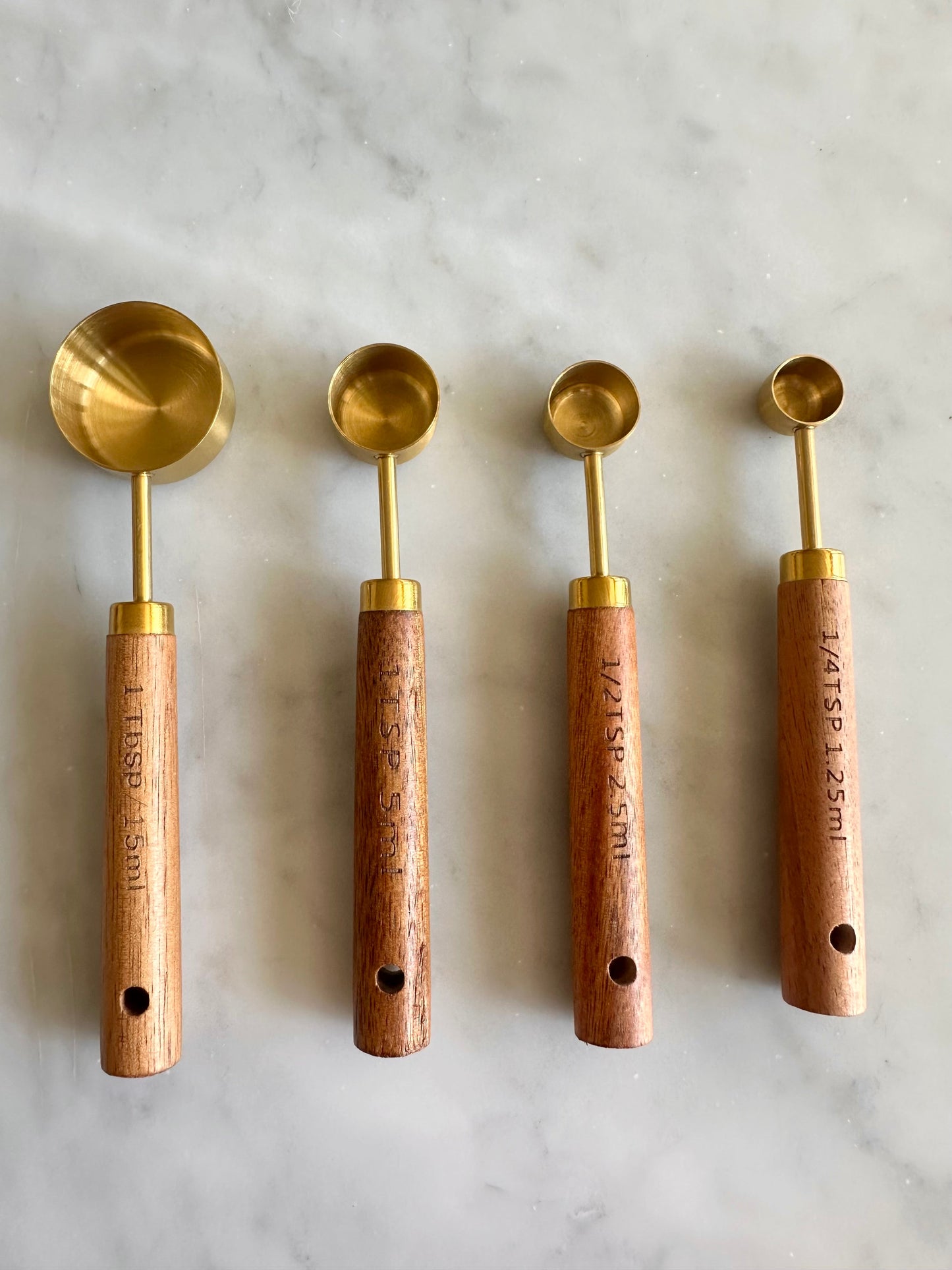 Acacia Wood and Gold Measuring Cups and Spoons