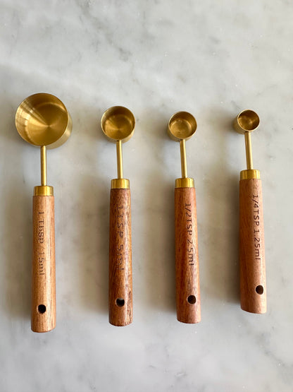 Acacia Wood and Gold Measuring Cups and Spoons