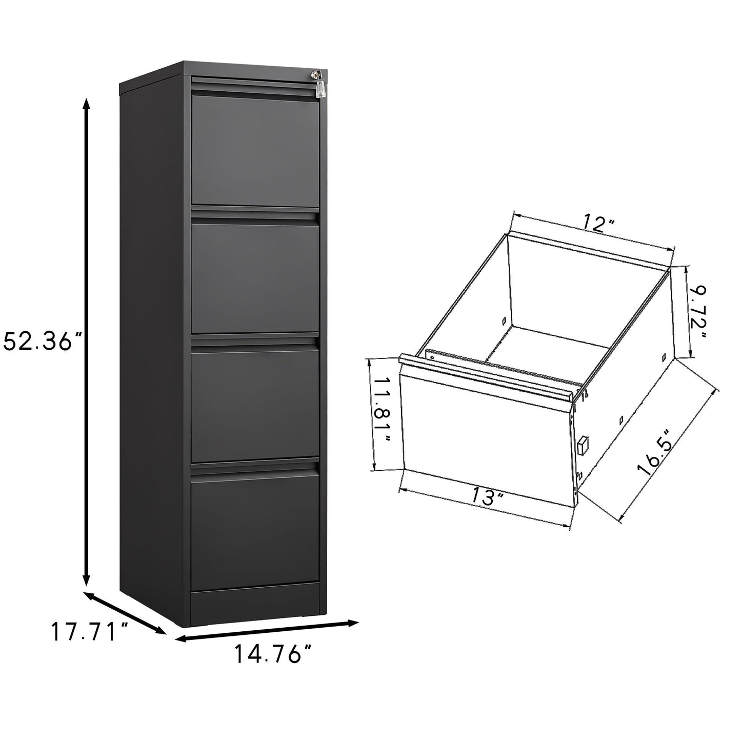Metal 3 Drawer File Cabinet With Lock