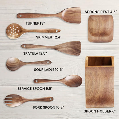 8 Piece Wooden Utensil Set