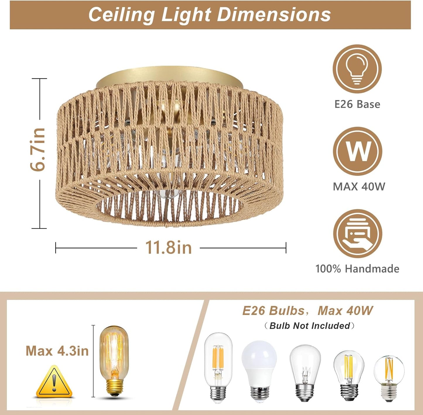 Boho Light Fixtures Ceiling Mount 3-Light