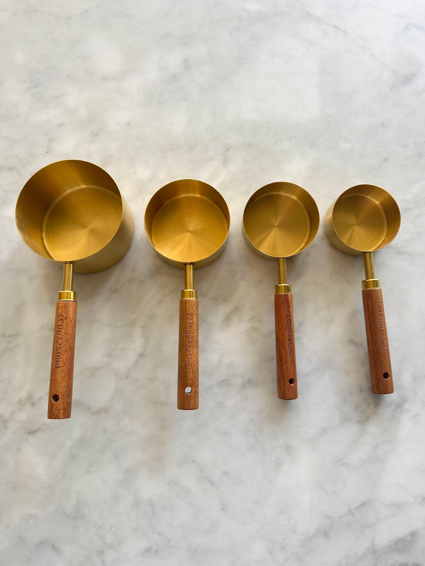 Acacia Wood and Gold Measuring Cups and Spoons