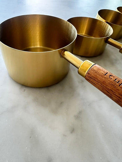 Acacia Wood and Gold Measuring Cups and Spoons