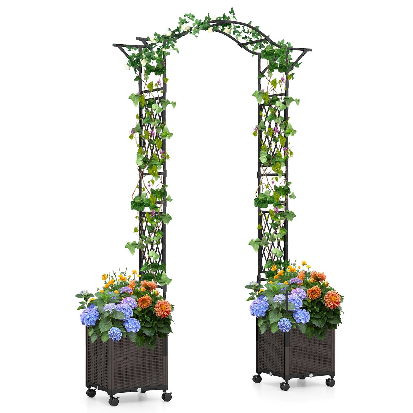 Garden Arch Trellis with 2 Self-Watering Planter Boxes