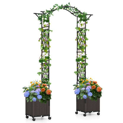 Garden Arch Trellis with 2 Self-Watering Planter Boxes