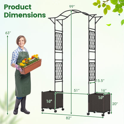 Garden Arch Trellis with 2 Self-Watering Planter Boxes