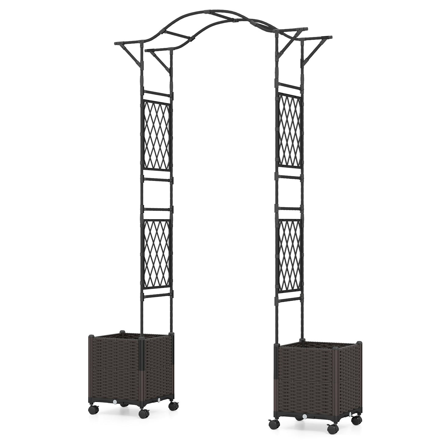 Garden Arch Trellis with 2 Self-Watering Planter Boxes