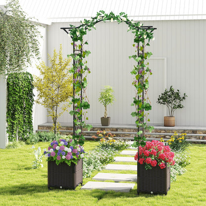 Garden Arch Trellis with 2 Self-Watering Planter Boxes