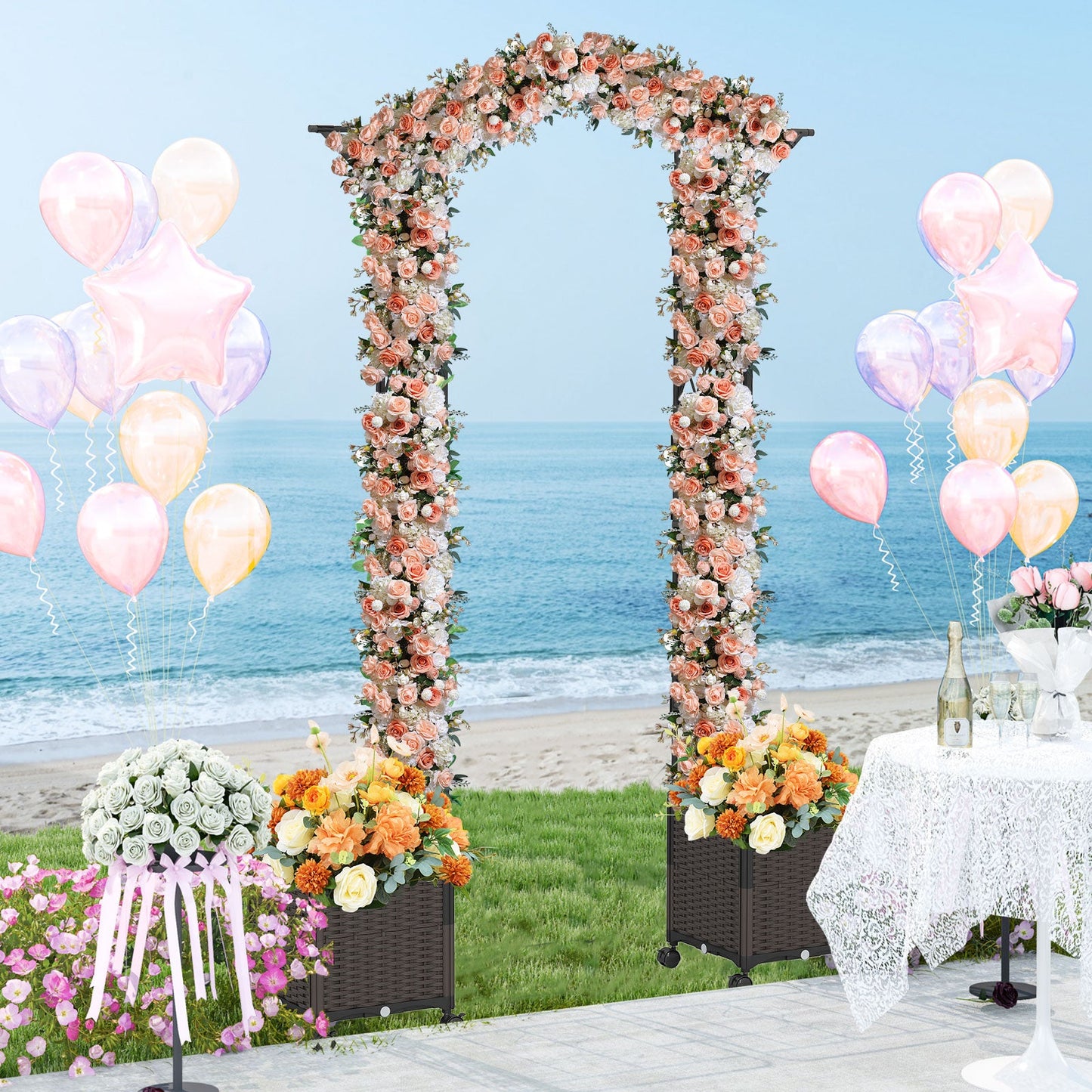 Garden Arch Trellis with 2 Self-Watering Planter Boxes