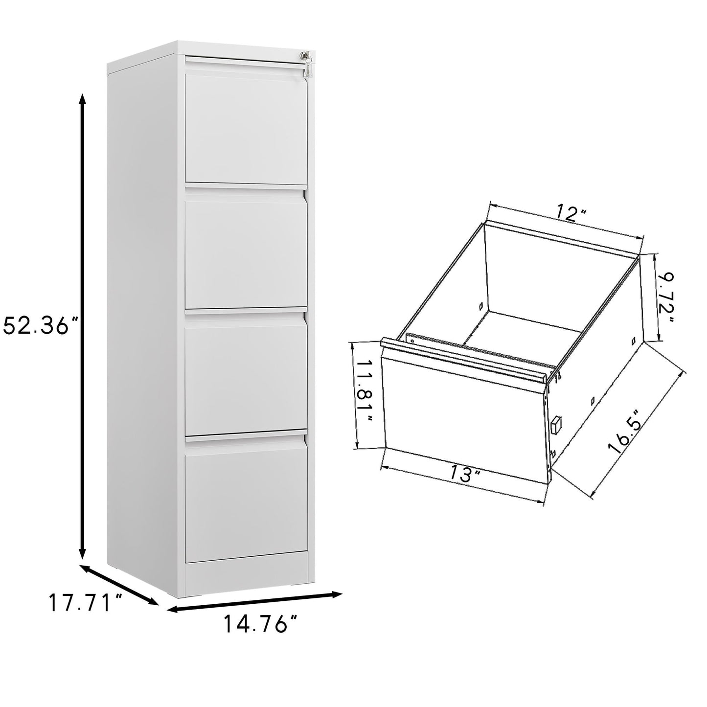 Metal 3 Drawer File Cabinet With Lock