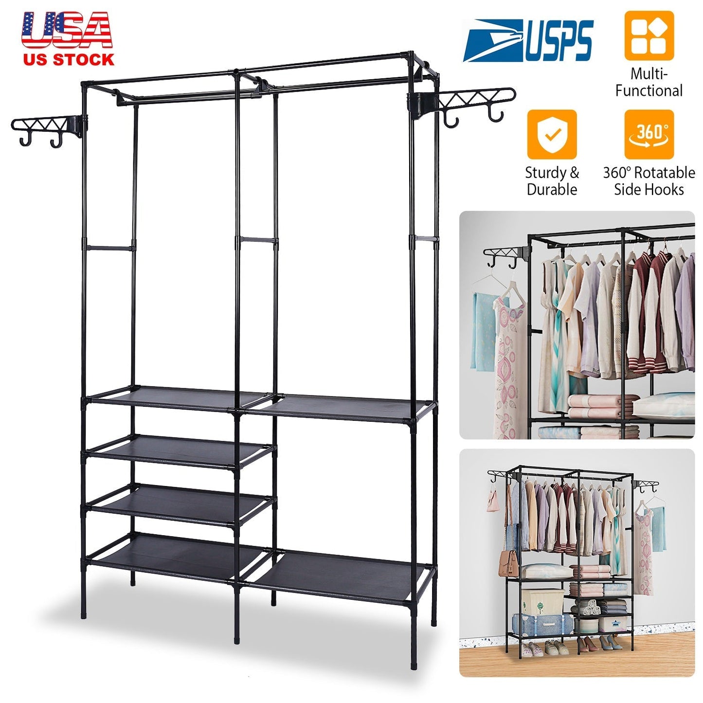 Metal Garment Rack Shoe Clothing Organizer