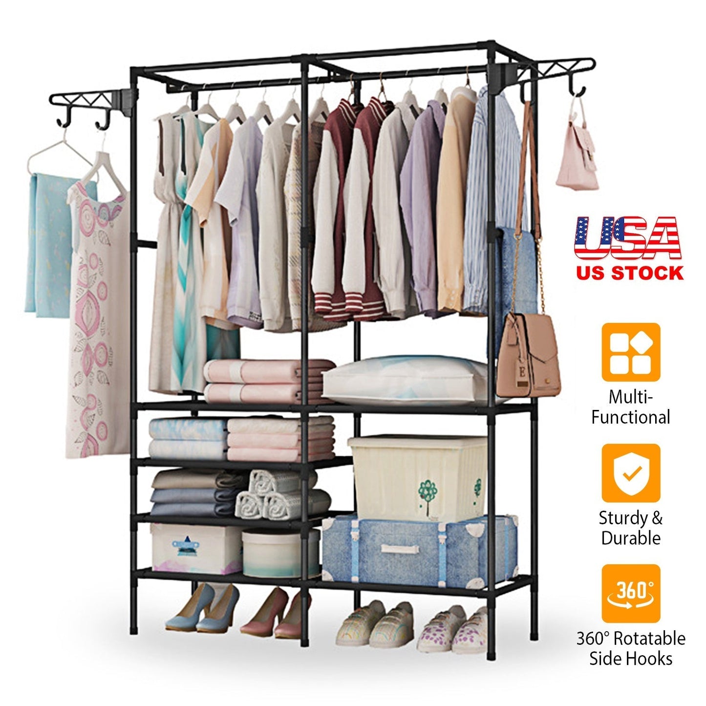 Metal Garment Rack Shoe Clothing Organizer