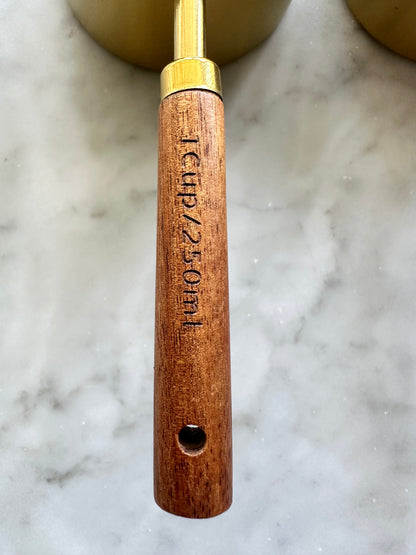 Acacia Wood and Gold Measuring Cups and Spoons
