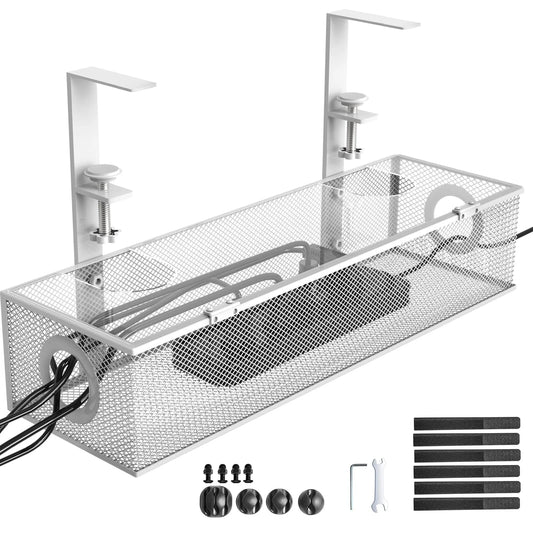 White Under Desk Wire Management & Cord Organizer